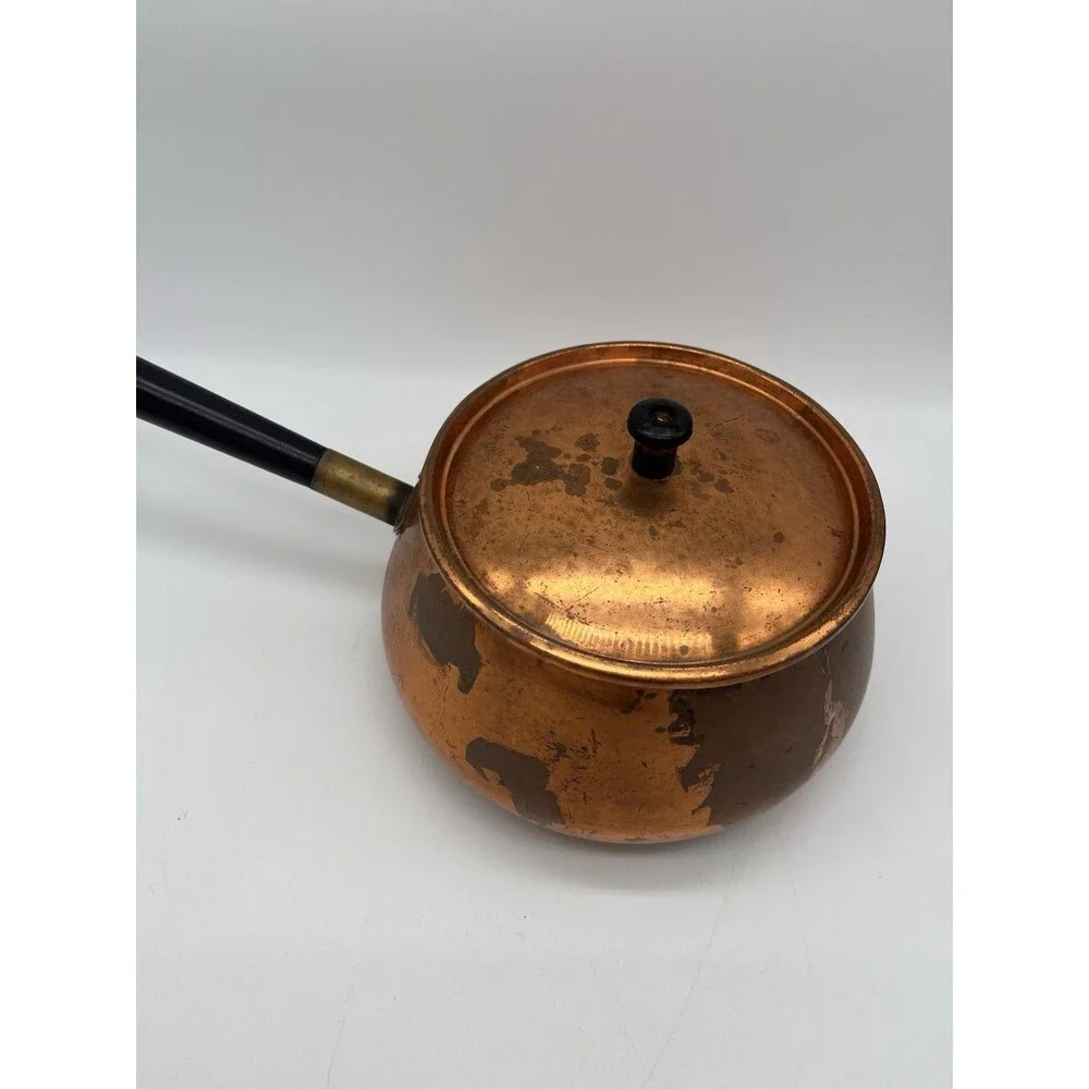 Copper Sauté Or Fondue Pot, MCM, handle Attached With Brass Fitting